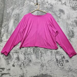 realessentials Top Womens 2X Pink Long Sleeve Petal Back Crop Workout Yoga